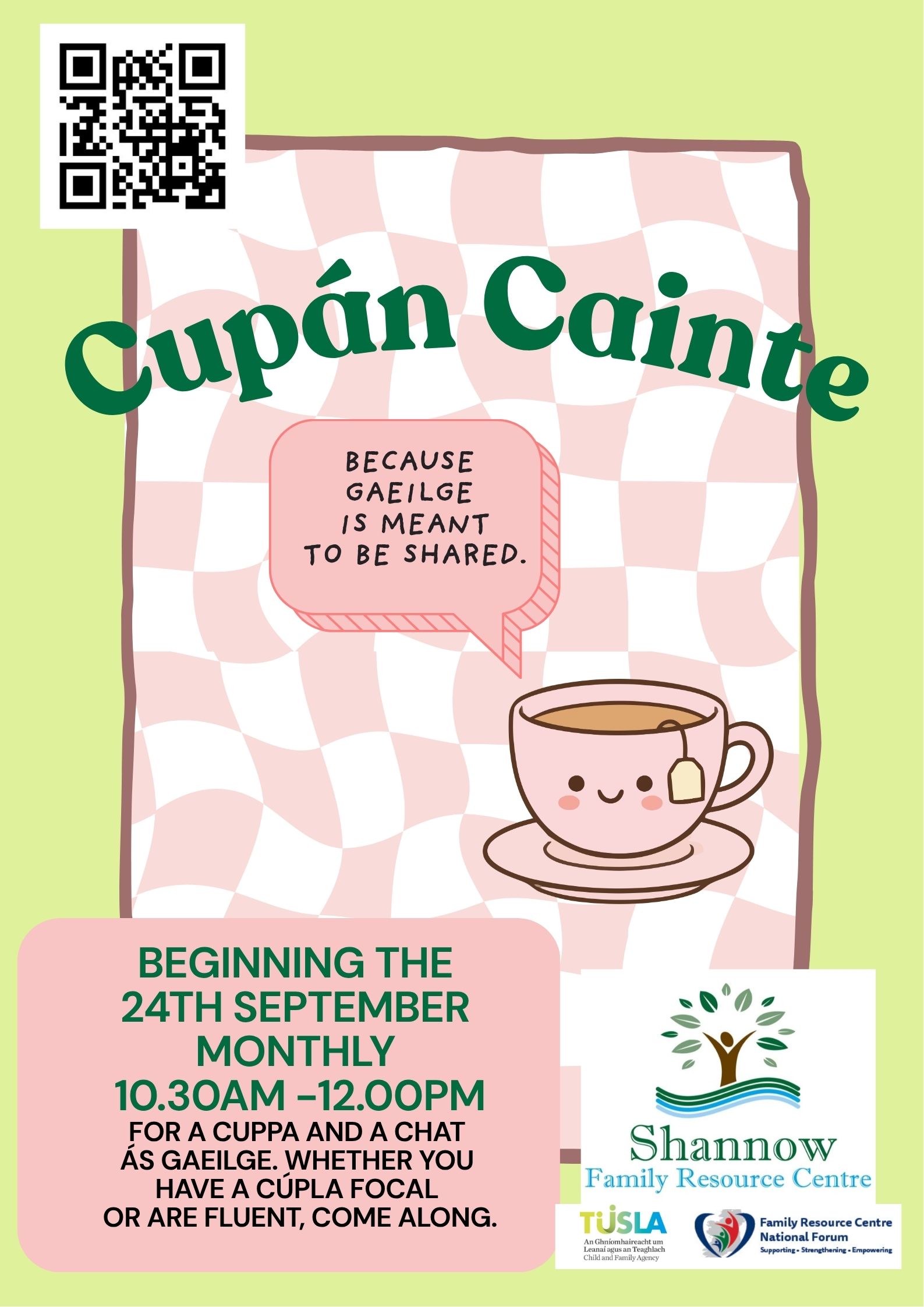 poster for irish monthly coffee morning starting 24th of september