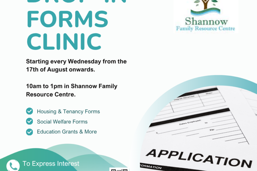 Drop in forms clinic in shannow frc on wednesdays from 10am to 1pm