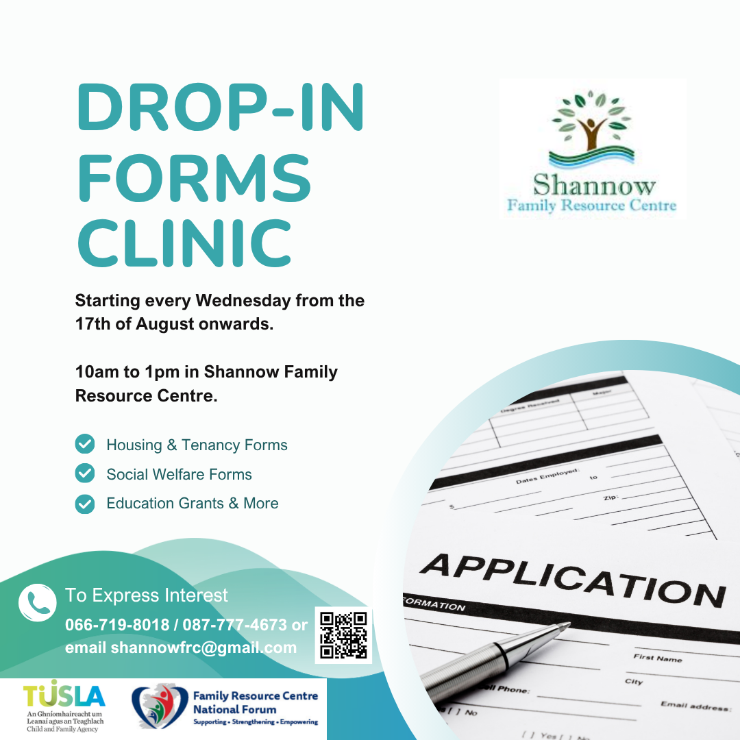 Drop in forms clinic in shannow frc on wednesdays from 10am to 1pm
